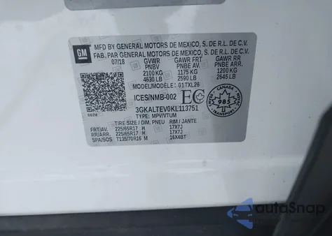 2019 GMC Terrain Sle из США, поврежденный, VIN 3GKALTEV0KL113751